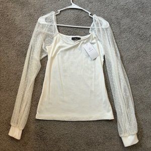 NWT White Sheer Sleeve Top